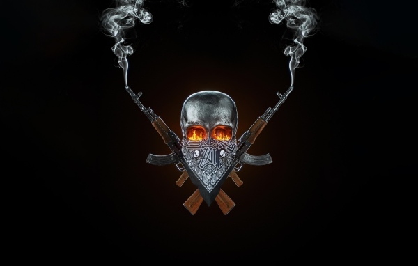 Череп и автоматы на черном фоне