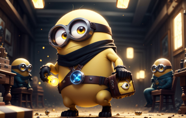 Желтый миньон в комнате