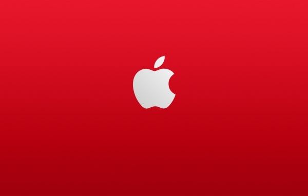 Белый значок apple на красном фоне