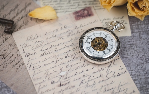 Карманные часы с письмом на столе