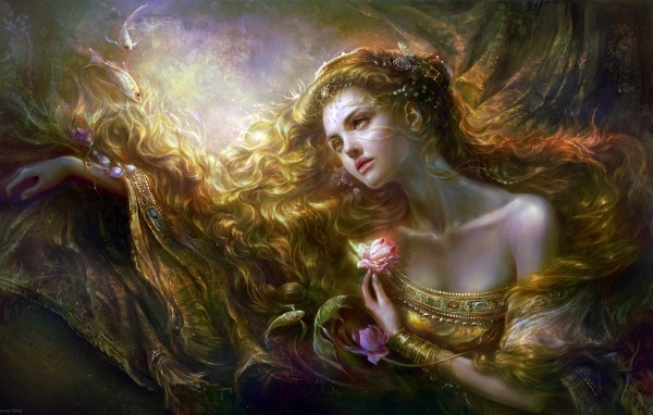 Красивая нарисованная девушка с длинными волосами