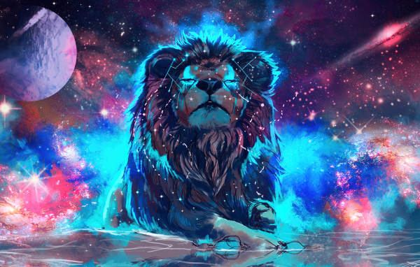 Нарисованный лев на фоне неба