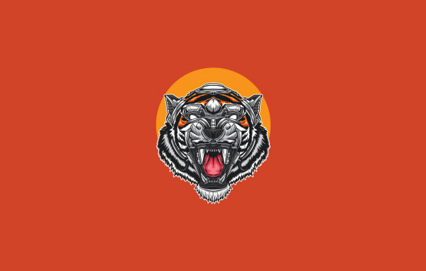 Нарисованная голова тигра на оранжевом фоне
