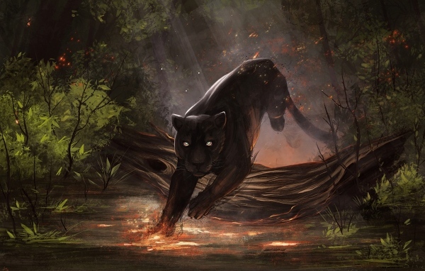 Черная пантера в волшебном лесу