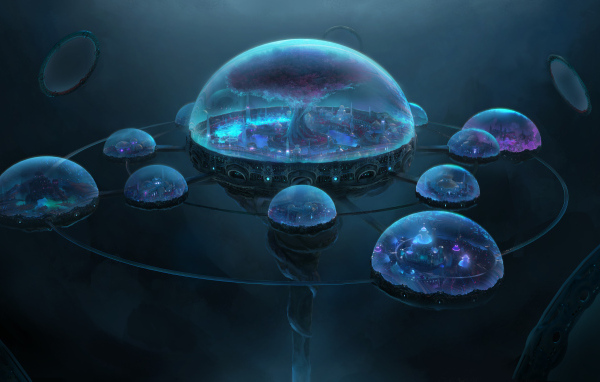 Фантастические города в неоновых сферах