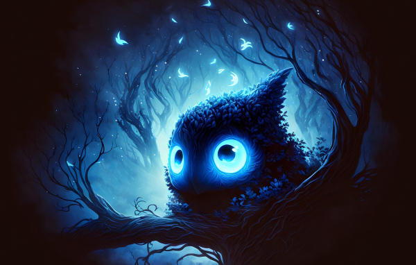 Фантастическое существо в ветках дерева