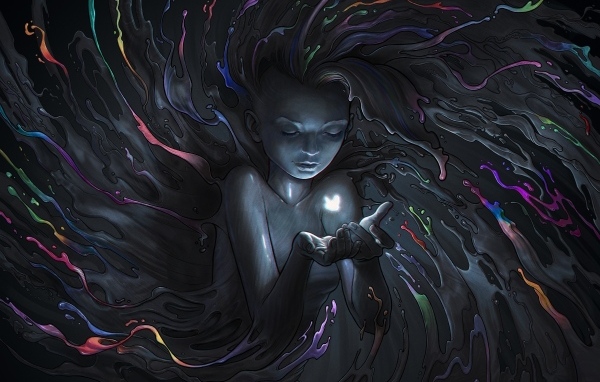 Фантастическая девушка в каплях краски