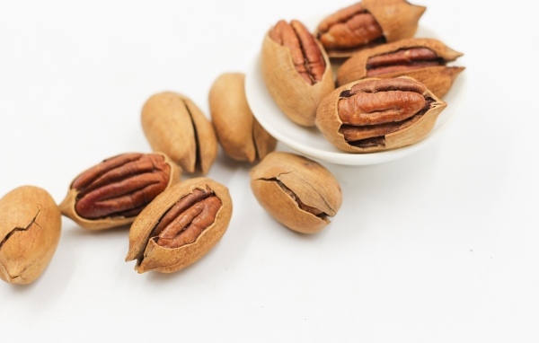 Большой орех пекан на белом фоне