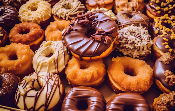 Вкусные сладкие круглые пончики на тарелке крупным планом