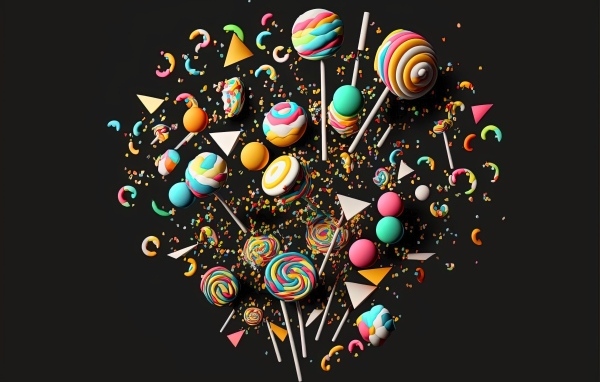 Много разноцветных сладких конфет на черном фоне