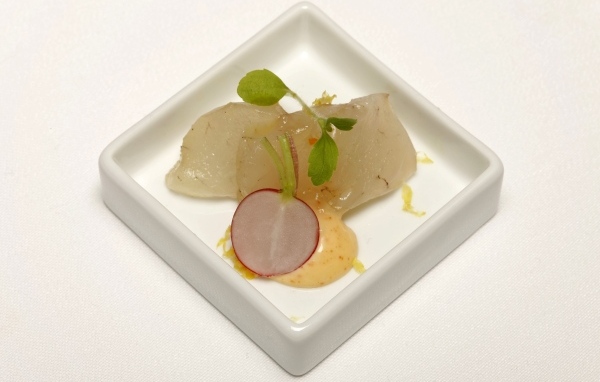 Кусочки сырой рыбы в тарелке с редисом