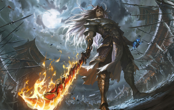 Мужчина воин с огненным мечом