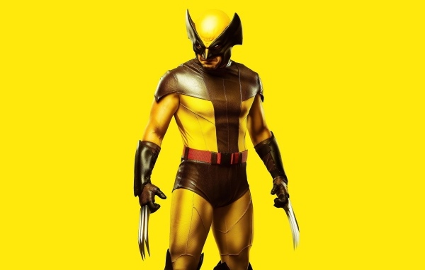 Росомаха персонаж компьютерной игры на желтом фоне