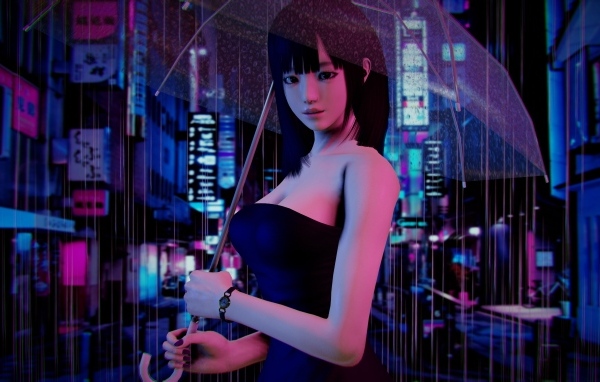 Девушка азиатка с зонтом