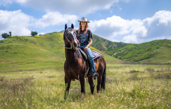 Красивая девушка сидит на большой лошади