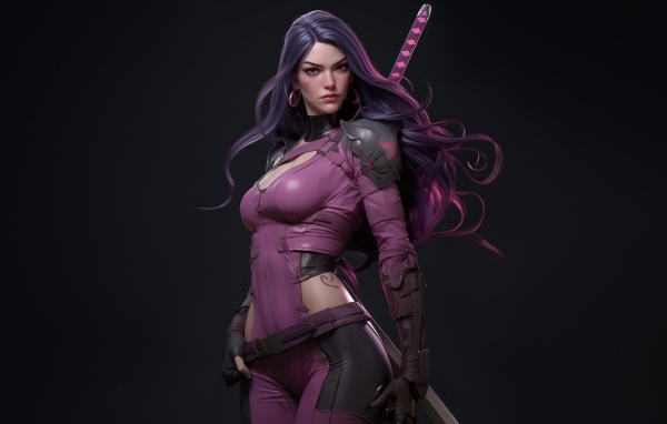 Красивая девушка воин в костюме с мечом