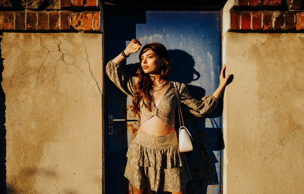 Девушка модель стоит у двери