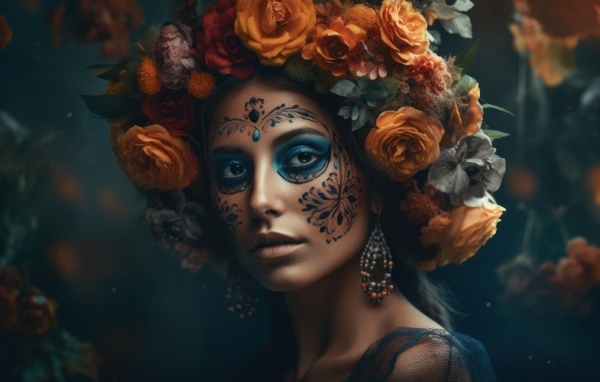 Девушка с красивым макияжем на Хэллоуин