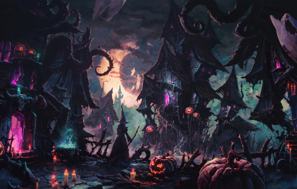 Зловещие черные дома с тыквами