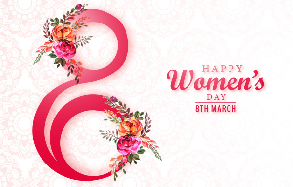 Красивая цифра 8 с цветами на международный женский день