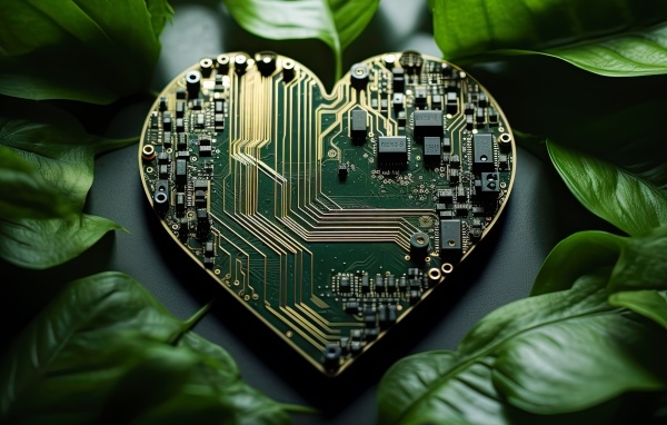 Плата в форме сердца с зелеными листьями