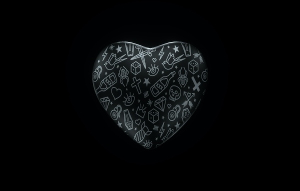 Разрисованное сердце на черном фоне