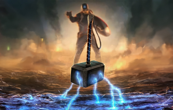 Капитан Америка с молотом Тора