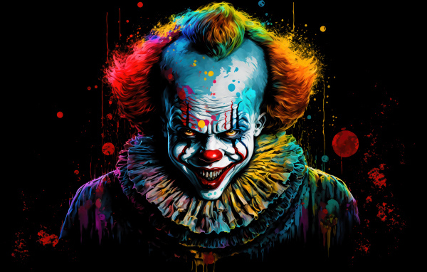 Нарисованный разноцветный страшный клоун