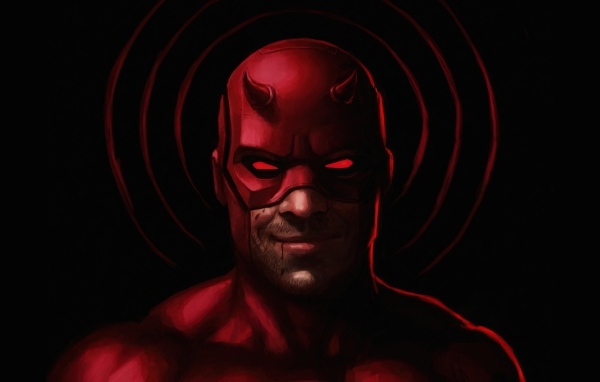 Фантастический персонаж Сорвиголова на черном фоне