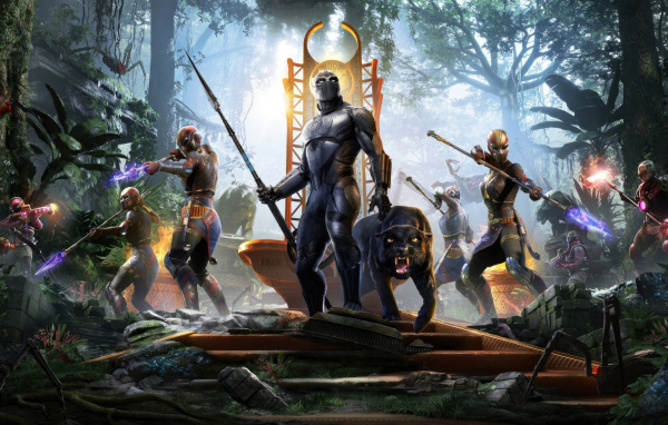 Супергерои Марвел с оружием в лесу