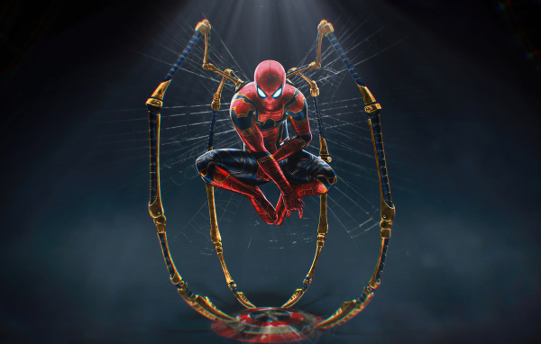 Нарисованный человек паук на черном фоне