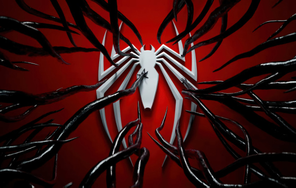 Белый логотип человека паука опутывает веном
