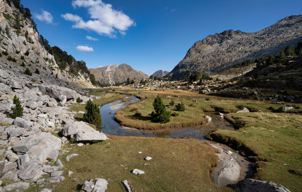 Узкая извилистая речка в горах