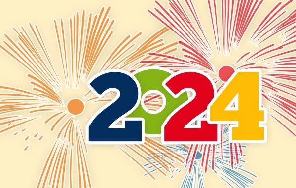 Цифры на фоне салюта на новый год 2024