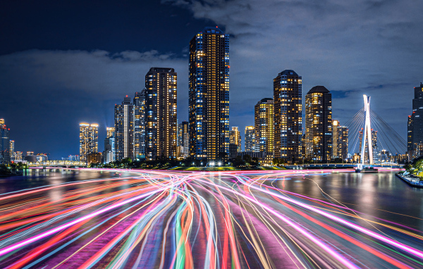 Ночные небоскребы Токио, Япония