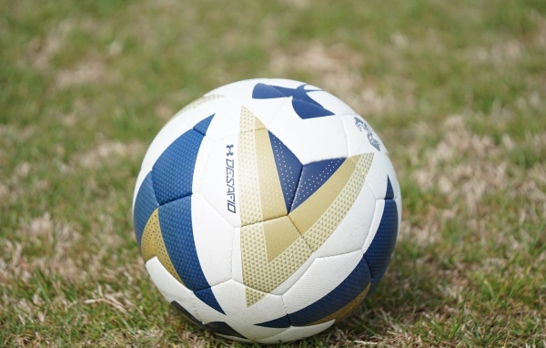 Большой футбольный мяч на поле