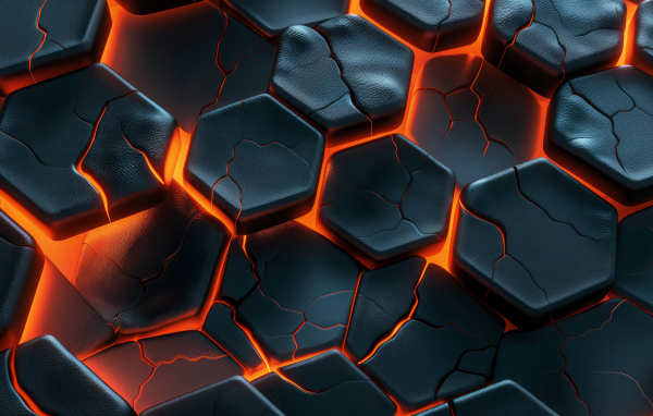 Черные потрескавшиеся соты с красной подсветкой