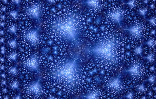 Синий фрактальный рисунок с геометрическими фигурами
