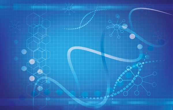 Спираль ДНК с бактериями на голубом фоне