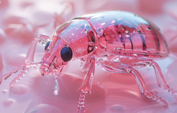 Стеклянный жук на розовом фоне 3д графика