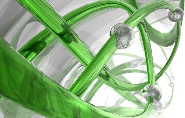 Стеклянная зеленая спираль с серыми шарами