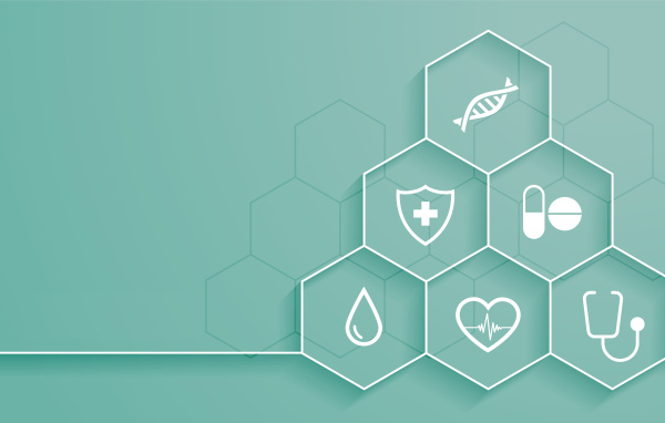 Соты с медицинскими элементами на голубом фоне