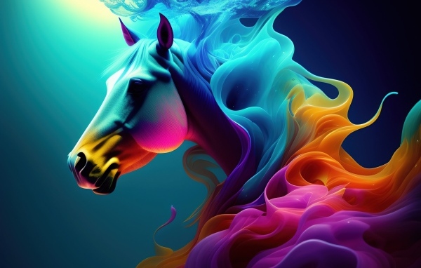Конь с яркой гривой 3д графика