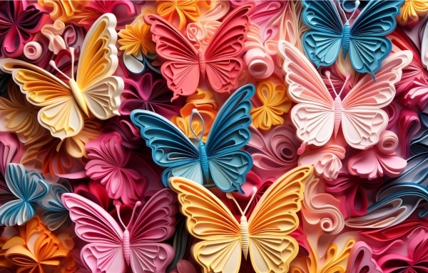 Разноцветные 3д бабочки крупным планом