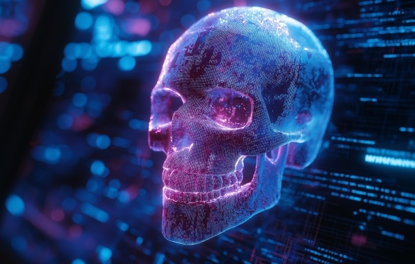 Неоновый фиолетовый цифровой череп