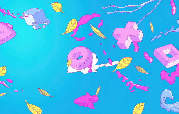 Розовые фигурные значки playstation на голубом фоне