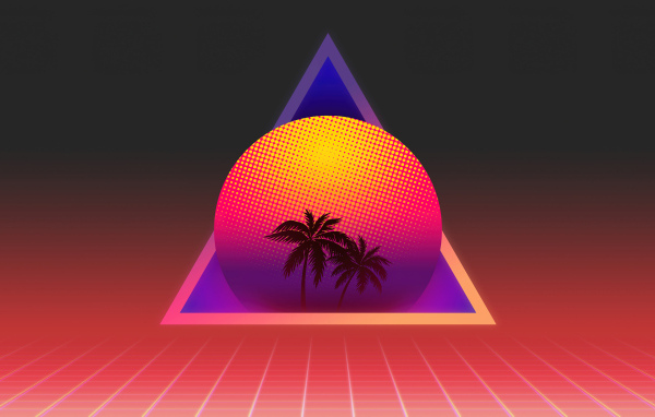 Пирамида с шаром и пальмами