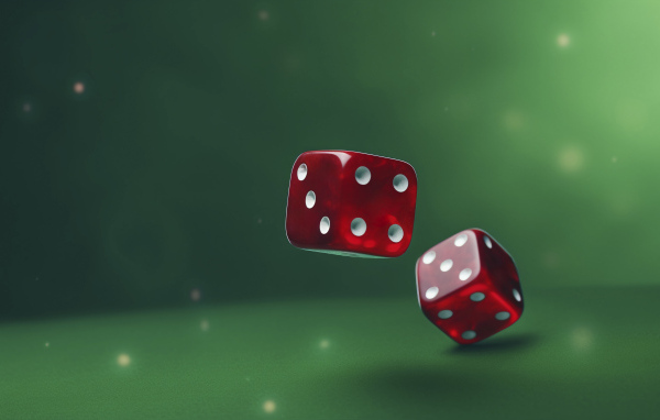 Красные 3д кубики на зеленом фоне