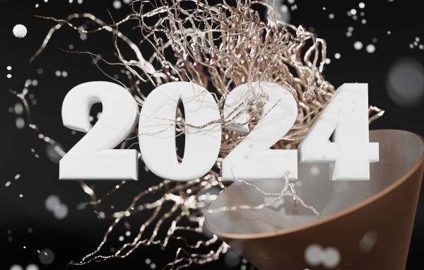 Белые цифры 2024 с конфетти 