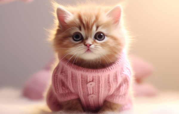 Рыжий котенок в розовом свитере